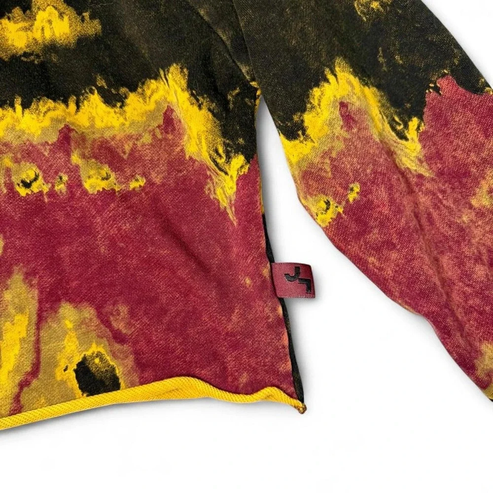 JoyLab Tie Dye Cropped Sweatshirt XS Acid Wash Burgundy Mustard Yellow Raw Hem